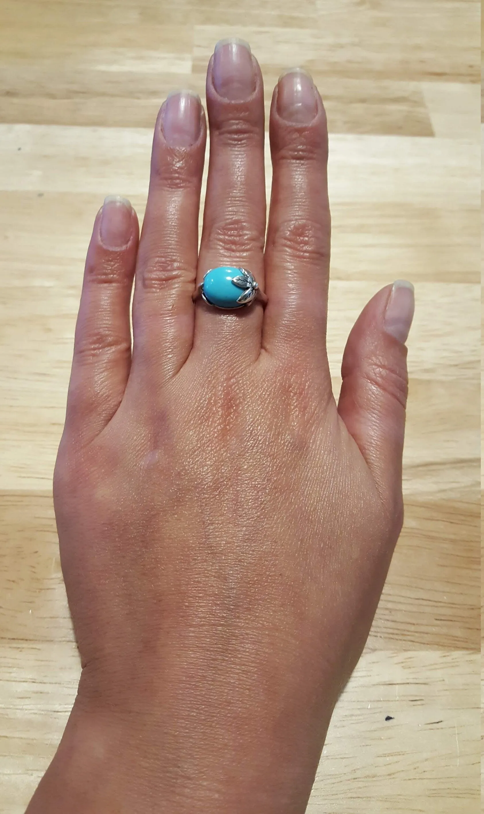 Turquoise Ring - Blue Leaf Ring - Vintage Solitaire Ring