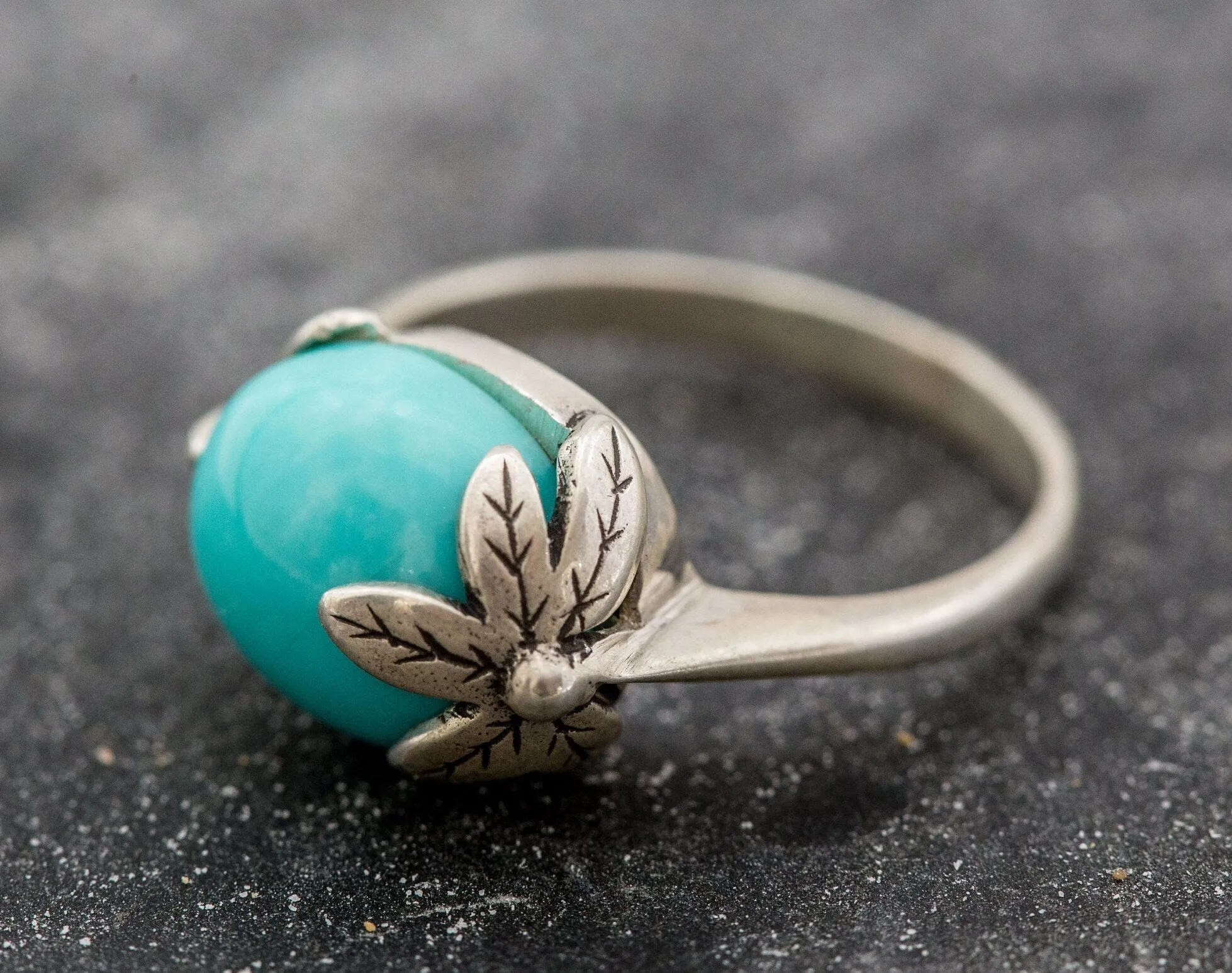 Turquoise Ring - Blue Leaf Ring - Vintage Solitaire Ring