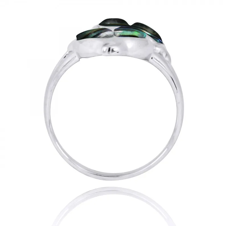 Twin Dolphins Ring with Abalone Shell and White CZ