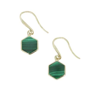 Unique & Co Gold Plated Malachite Hexagon Drop Earrings ME-887