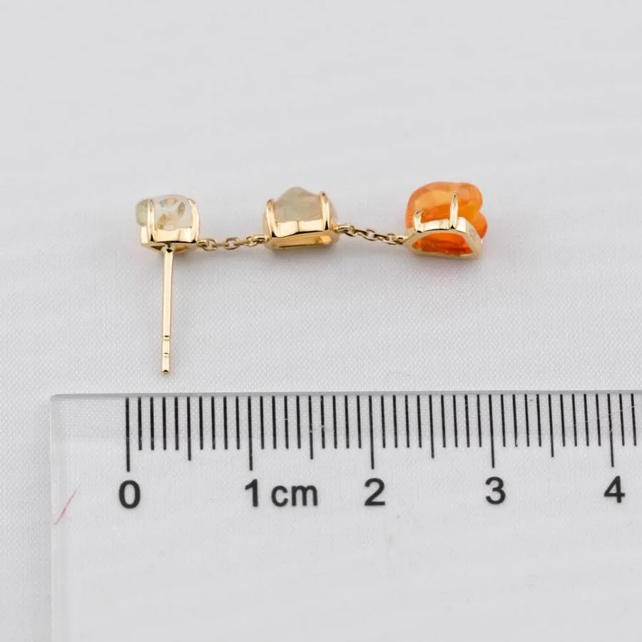 Unique Drop Earrings with Mexican Fire Opal 18K Yellow Gold