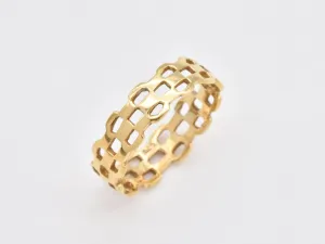 Unique Gold Band - Hollow Pattern Ring, Gold Statement Ring