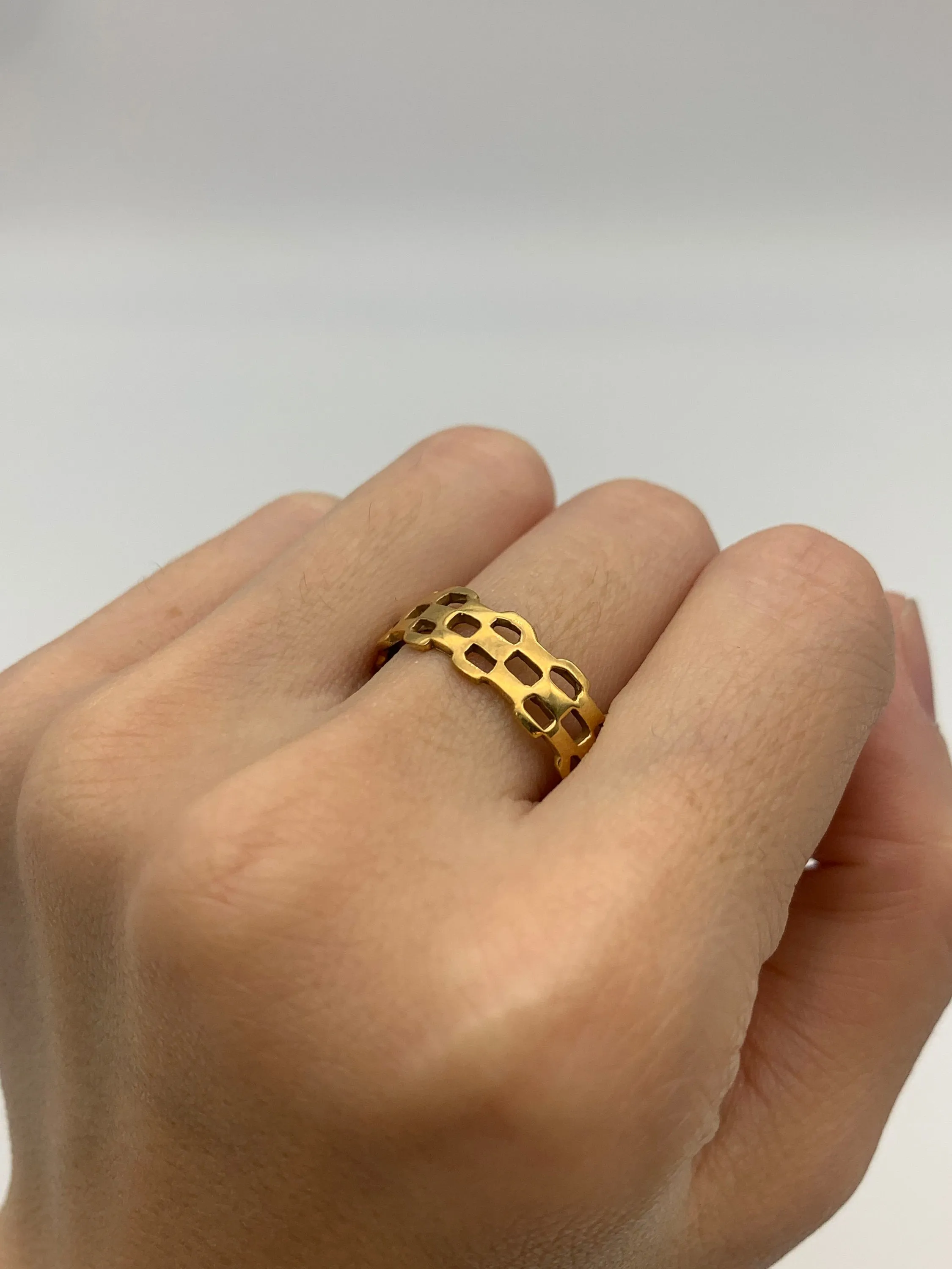 Unique Gold Band - Hollow Pattern Ring, Gold Statement Ring