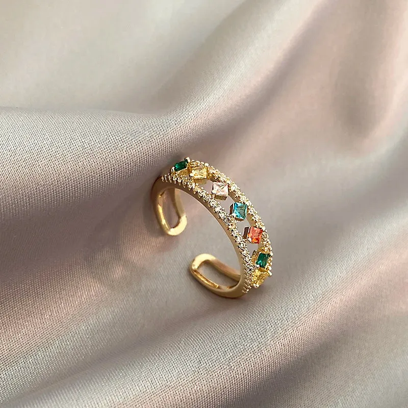 VAIGE Shiny Color Zircon Open Rings - Luxury Gold Fashion Jewelry for Wedding and Party - Delicate Geometric Design with Pave Setting Accessories