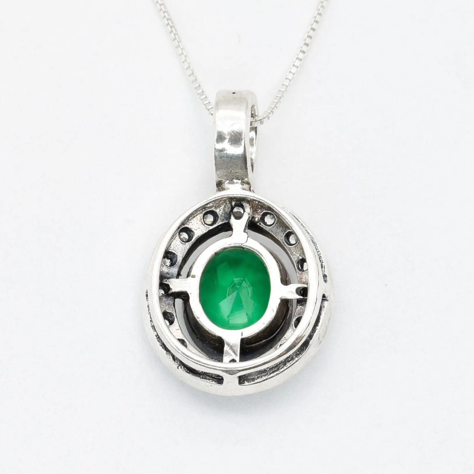 Vintage Emerald Necklace - Green Emerald Necklace - Antique Oval Pendant