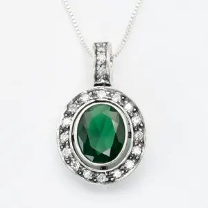 Vintage Emerald Necklace - Green Emerald Necklace - Antique Oval Pendant