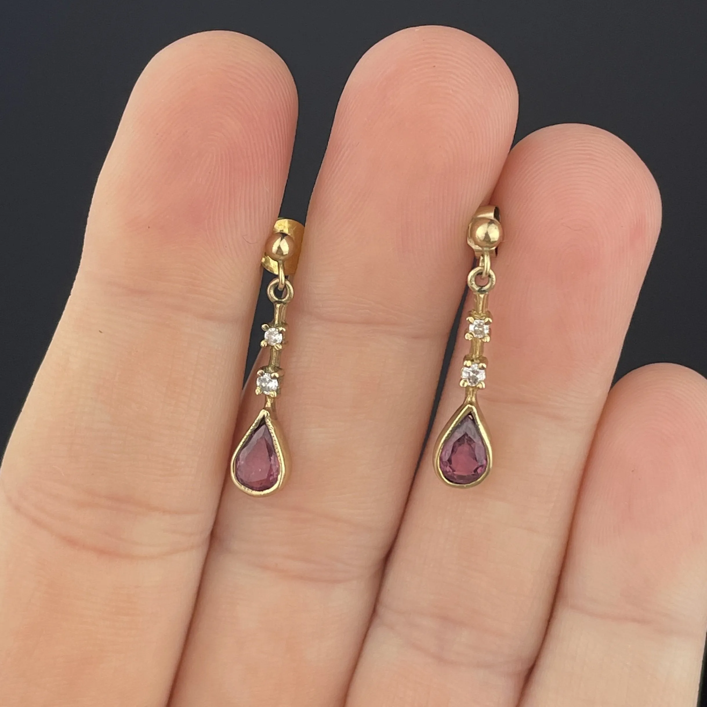 Vintage Gold Post Tourmaline Diamond Dangle Earrings