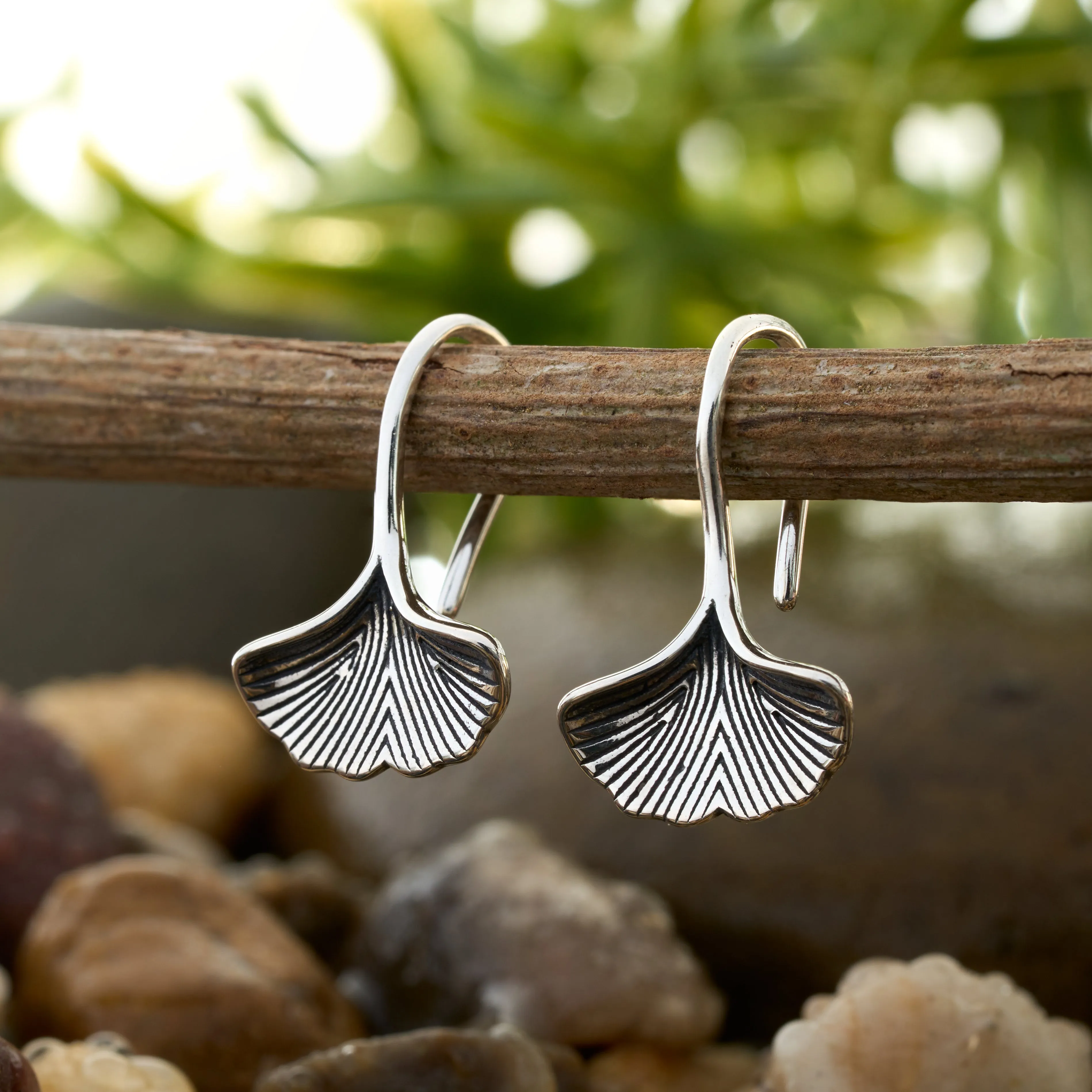 Vintage Sterling Silver Ginkgo Earrings