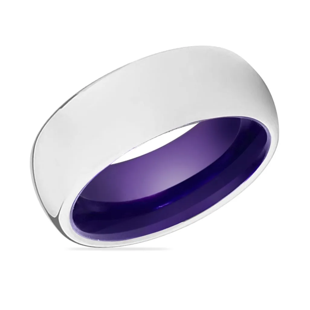 VIOLA | Purple Ring, Silver Tungsten Ring, Shiny, Domed