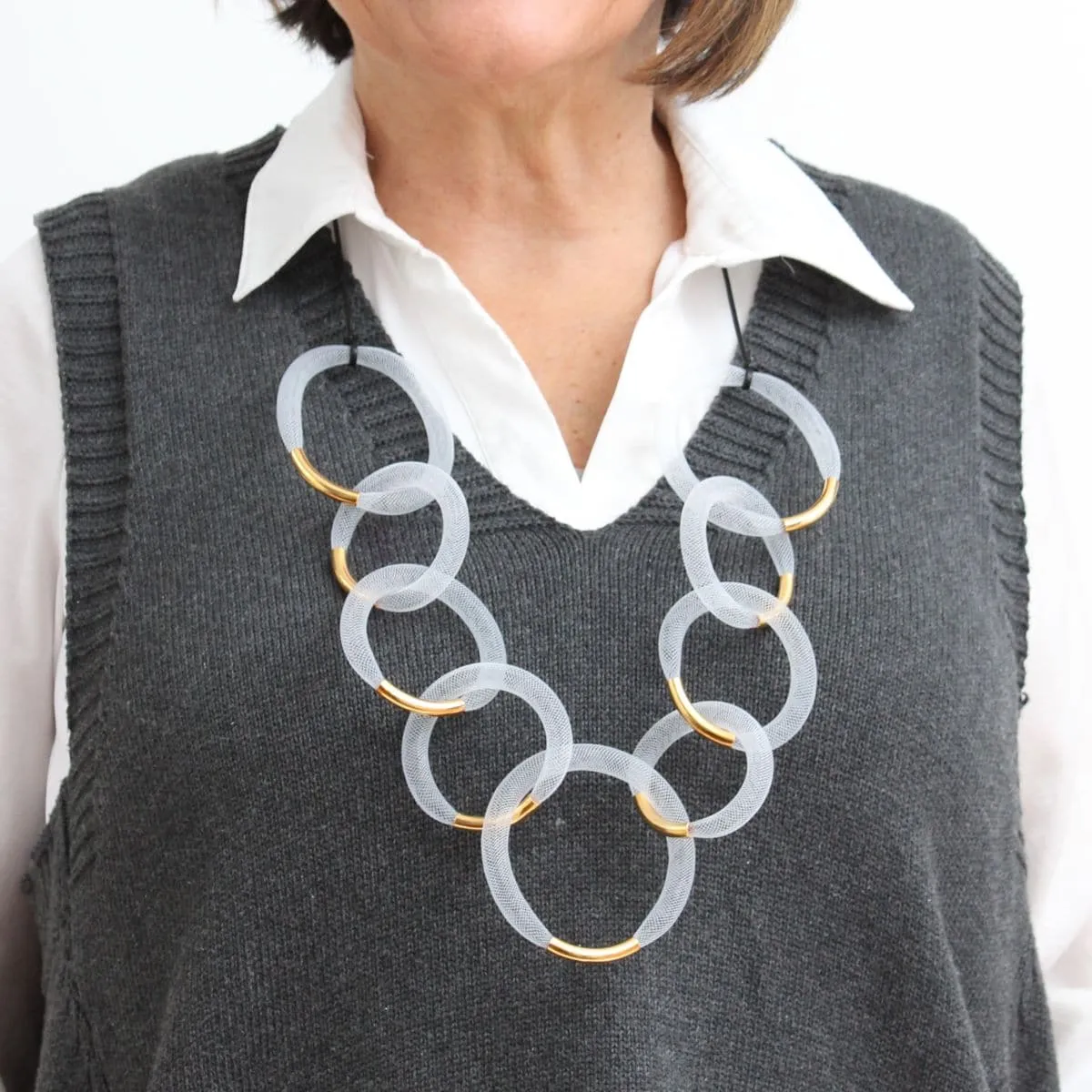 White and Gold Mesh Statement Necklace