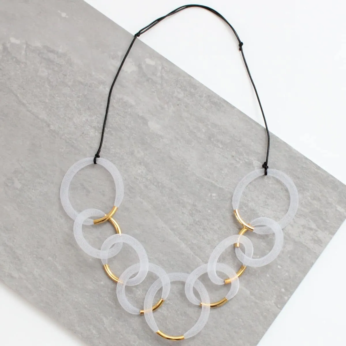 White and Gold Mesh Statement Necklace