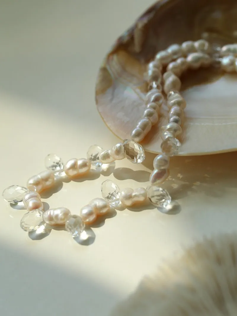 White Crystal Spliced Pearl Necklace