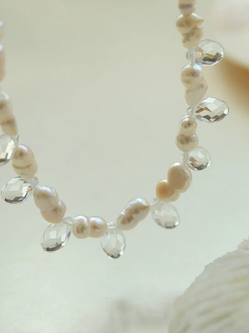 White Crystal Spliced Pearl Necklace