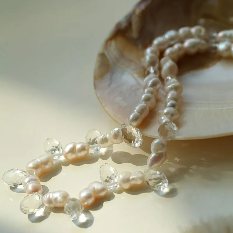 White Crystal Spliced Pearl Necklace