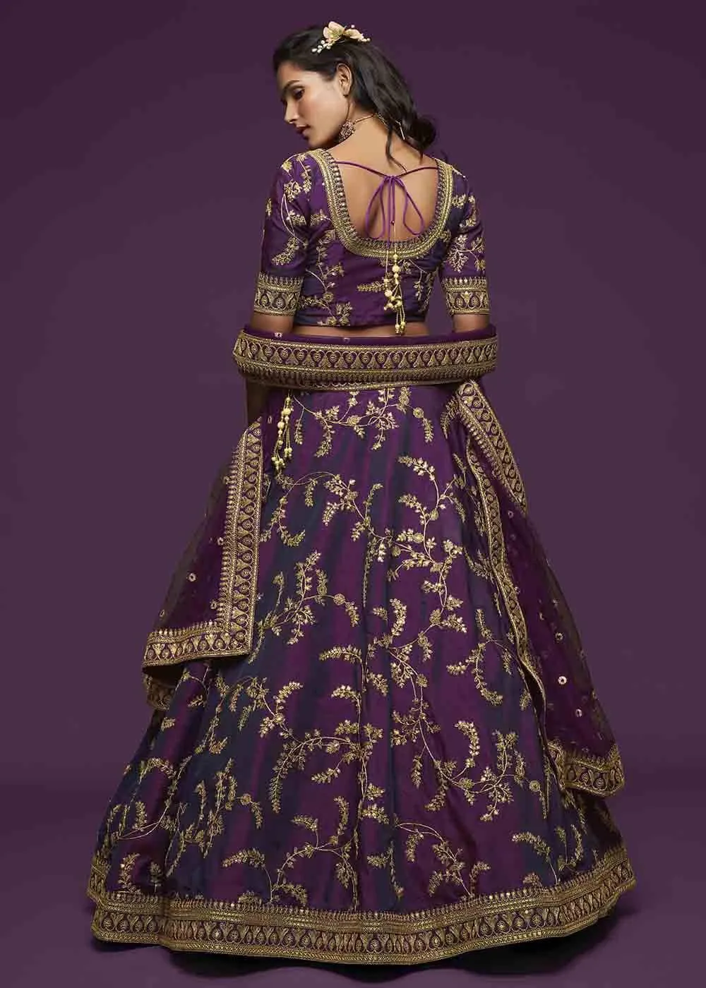 Wine Purple Silk Lehenga Choli with Intricate Embellishments