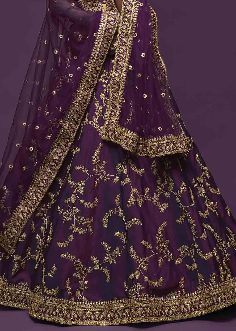 Wine Purple Silk Lehenga Choli with Intricate Embellishments