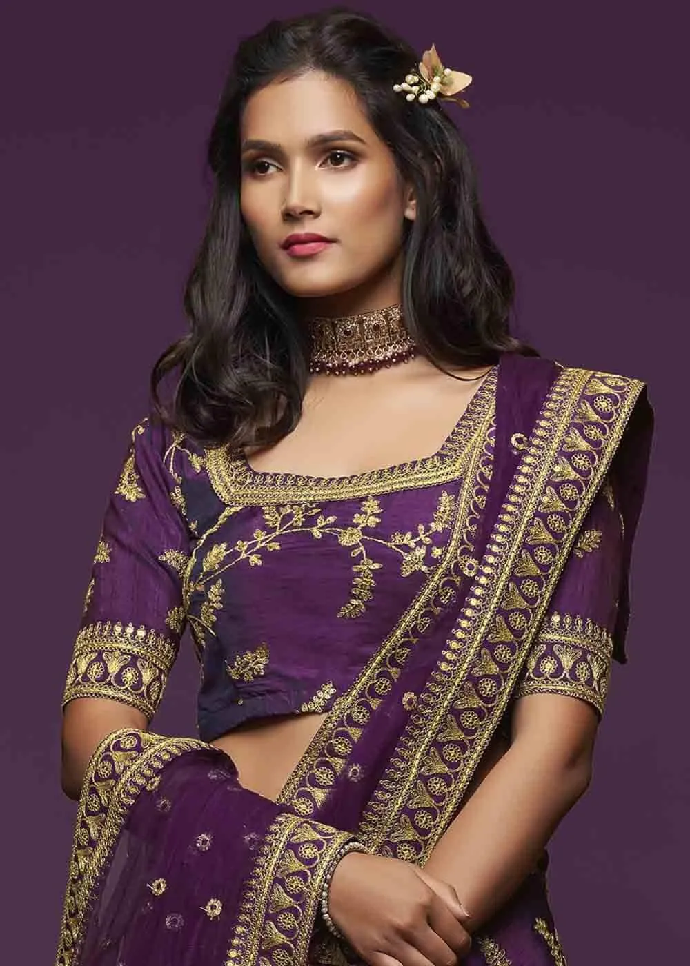 Wine Purple Silk Lehenga Choli with Intricate Embellishments