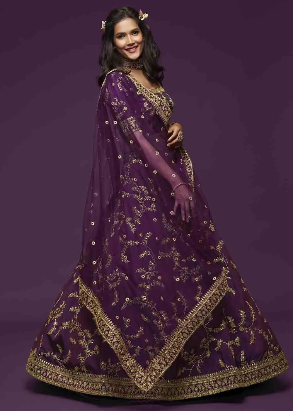 Wine Purple Silk Lehenga Choli with Intricate Embellishments