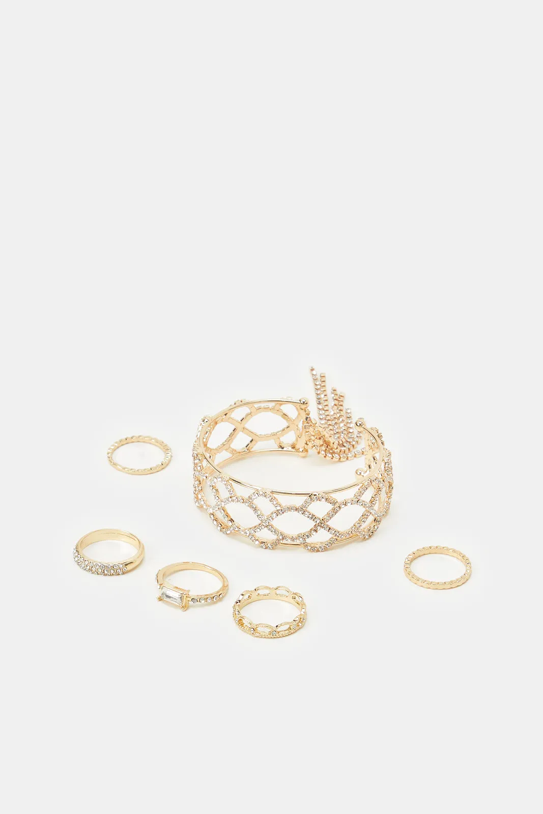 Women Gold Bracelet And Rings (6 Piece)