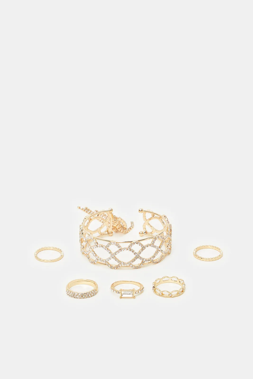 Women Gold Bracelet And Rings (6 Piece)