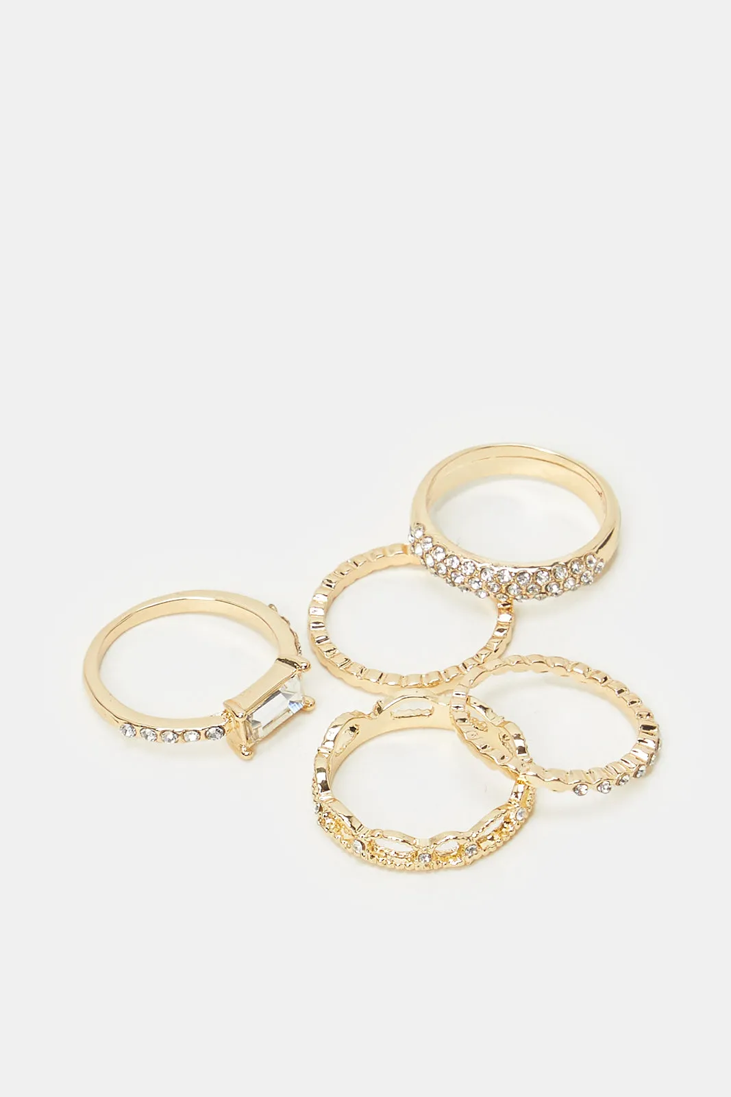 Women Gold Bracelet And Rings (6 Piece)