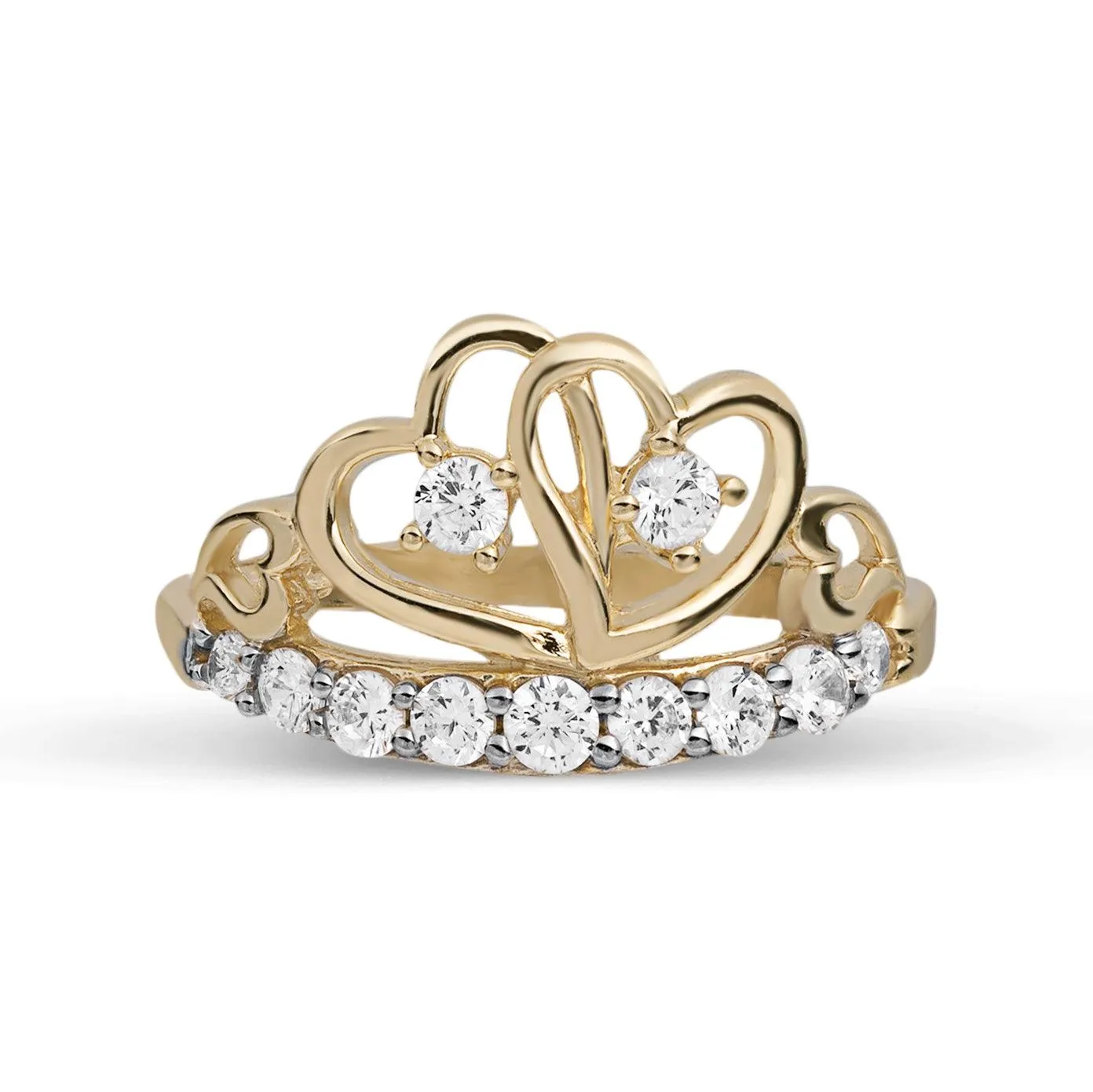 Women's CZ Crown Heart Ring 10K Yellow Gold