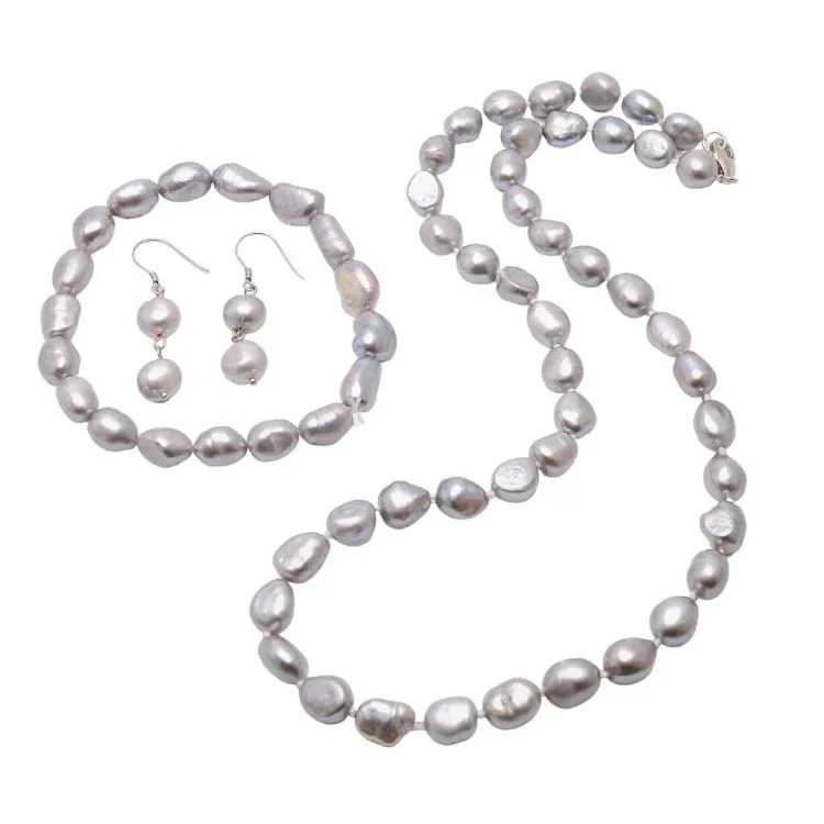 Women's Pearl Necklace Bracelet and Earrings Set Colour Choice: Pink/White/Black/Grey