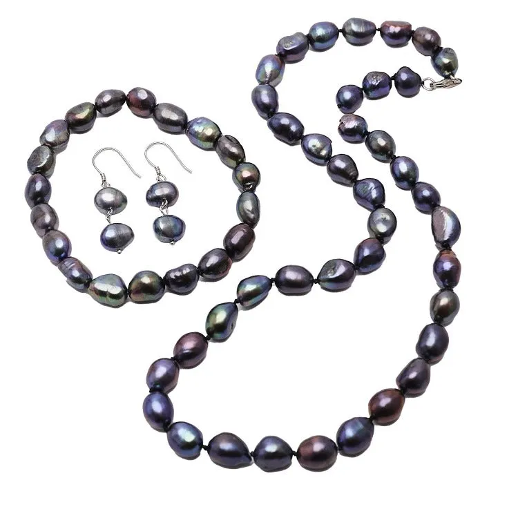 Women's Pearl Necklace Bracelet and Earrings Set Colour Choice: Pink/White/Black/Grey