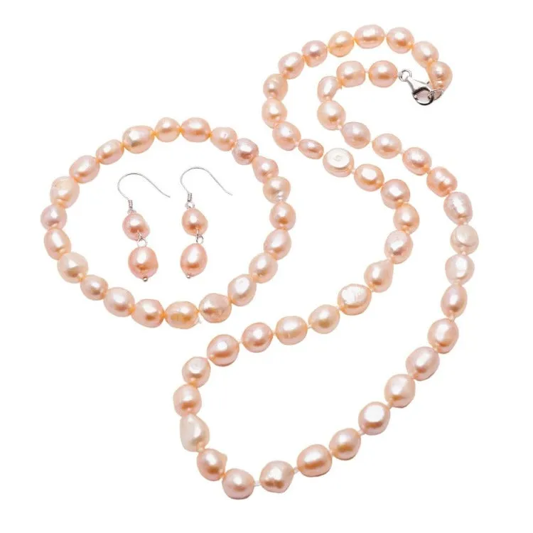 Women's Pearl Necklace Bracelet and Earrings Set Colour Choice: Pink/White/Black/Grey