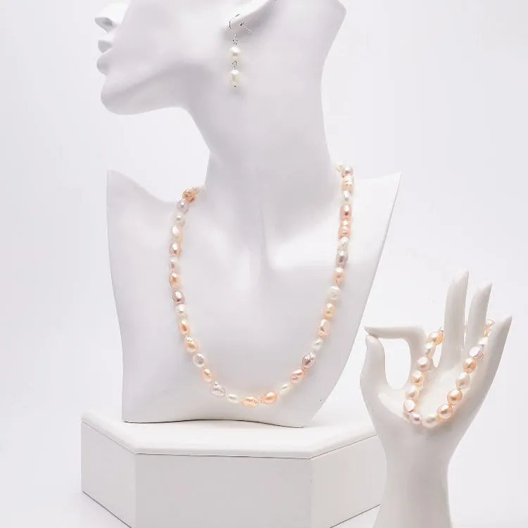 Women's Pearl Necklace Bracelet and Earrings Set Colour Choice: Pink/White/Black/Grey