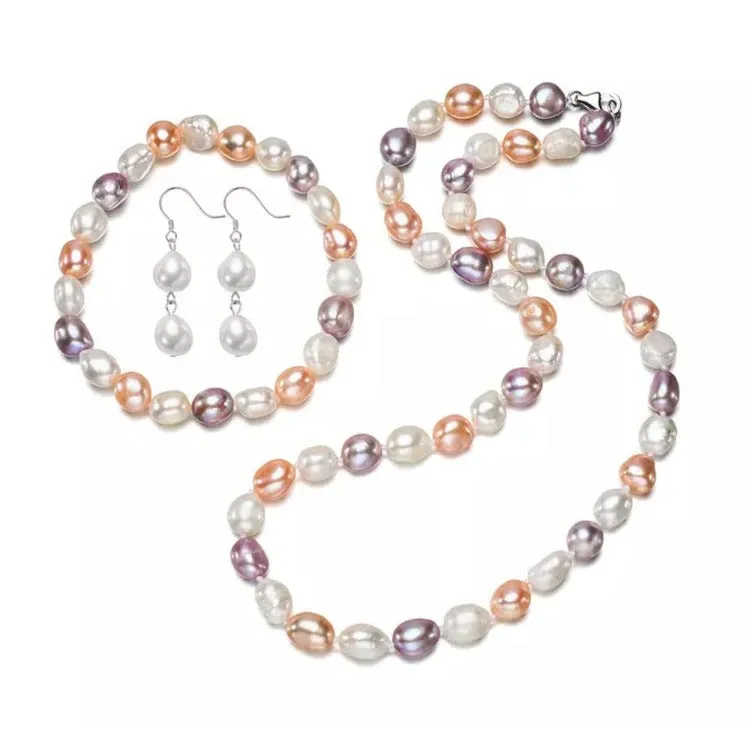 Women's Pearl Necklace Bracelet and Earrings Set Colour Choice: Pink/White/Black/Grey